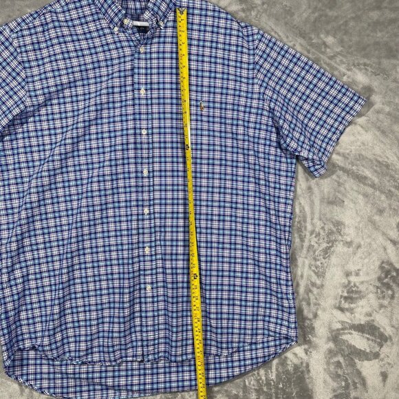 Ralph Lauren 2XLT‎ Blue Pink Plaid Short Sleeve Button Mens Shirt Flesh Pony - Picture 3 of 7